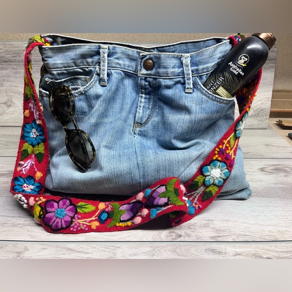 Recycled Denim Crossbody with Vintage Embroidered Strap - Picture 12 of 15